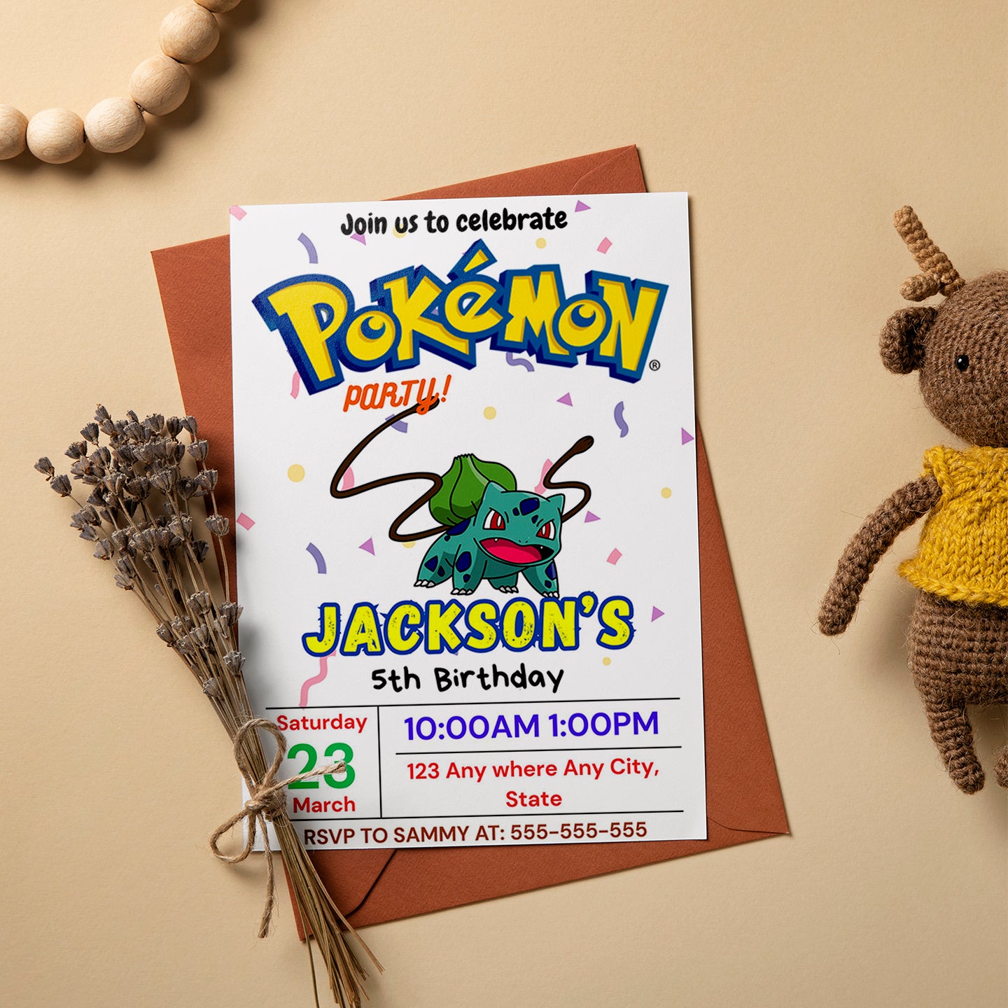 Bulbasaur Birthday Invitation Template | Pokemon Invite - CreativeRino