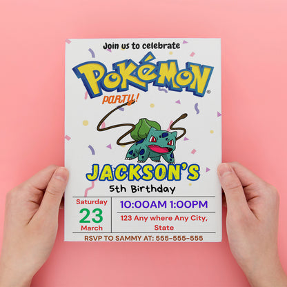 Bulbasaur Birthday Invitation Template | Pokemon Invite - CreativeRino
