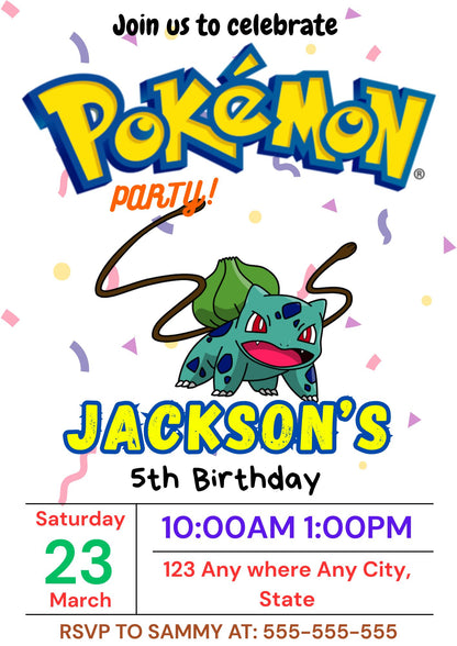 Bulbasaur Birthday Invitation Template | Pokemon Invite - CreativeRino