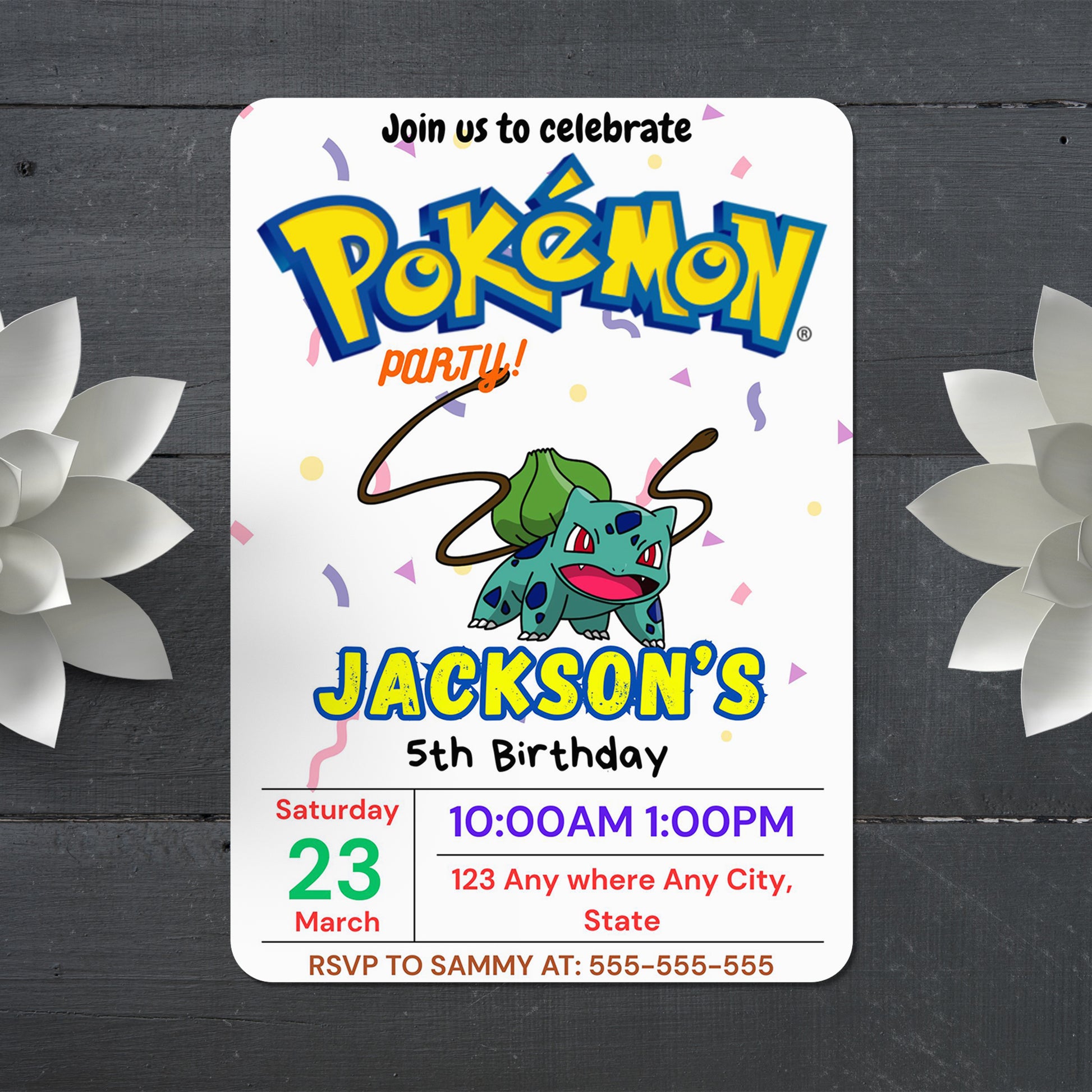 Bulbasaur Birthday Invitation Template | Pokemon Invite - CreativeRino