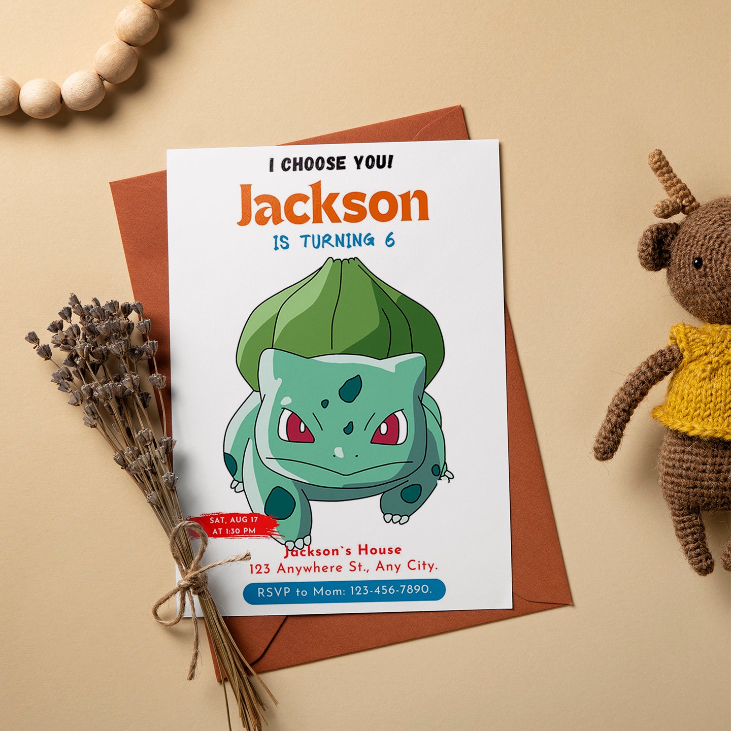 Bulbasaur Birthday Party Invitation Template | Pokemon Invite - CreativeRino