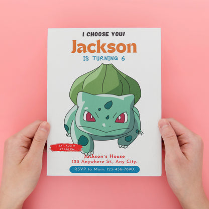 Bulbasaur Birthday Party Invitation Template | Pokemon Invite - CreativeRino