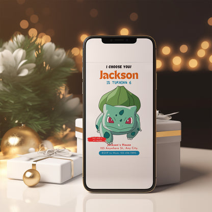 Bulbasaur Birthday Party Invitation Template | Pokemon Invite - CreativeRino