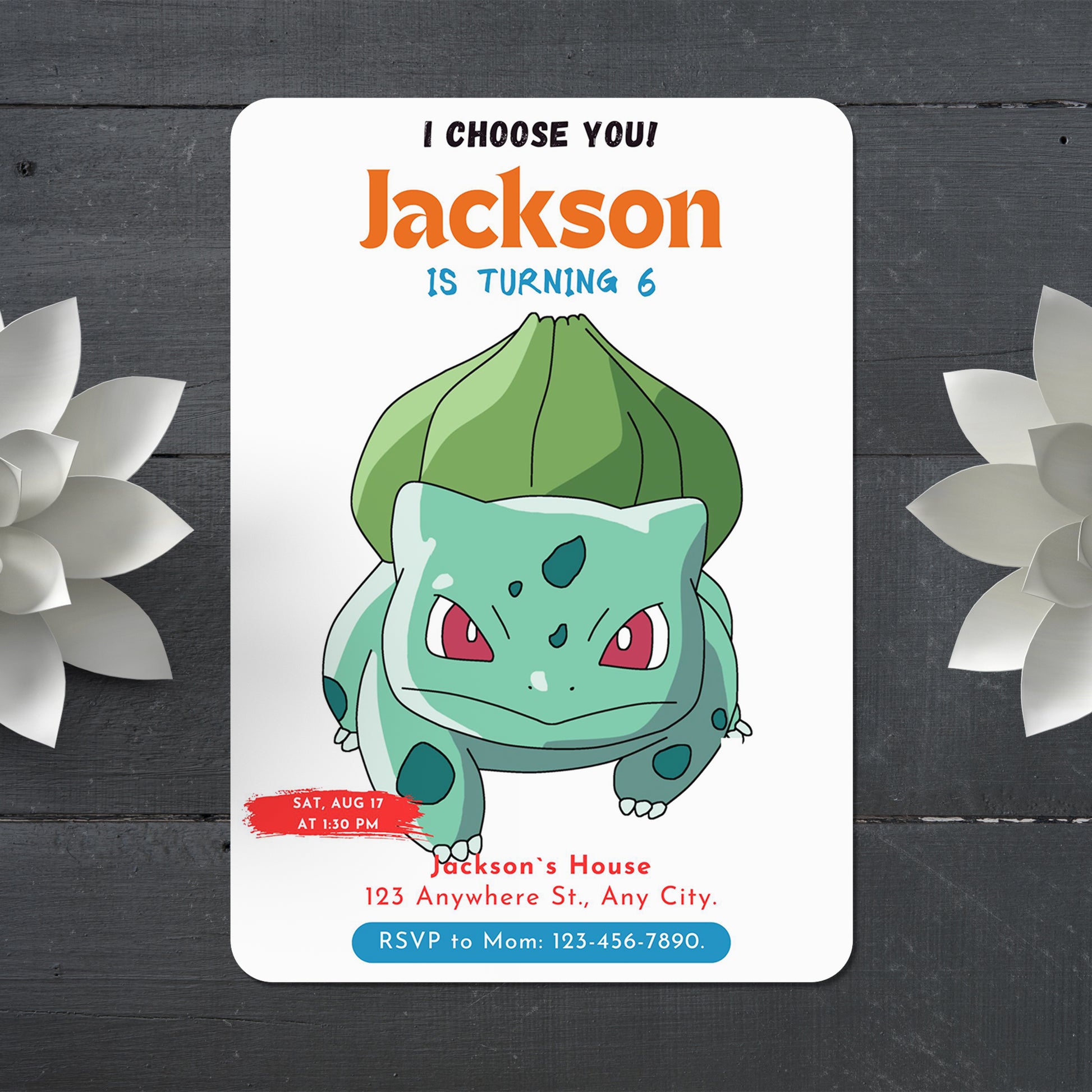Bulbasaur Birthday Party Invitation Template | Pokemon Invite - CreativeRino