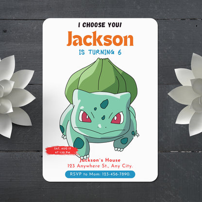 Bulbasaur Birthday Party Invitation Template | Pokemon Invite - CreativeRino