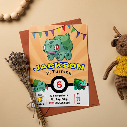 Bulbasaur Pokemon Birthday Party Invitation Template - CreativeRino