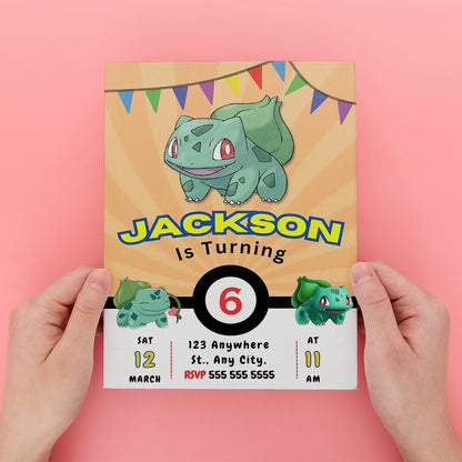 Bulbasaur Pokemon Birthday Party Invitation Template - CreativeRino