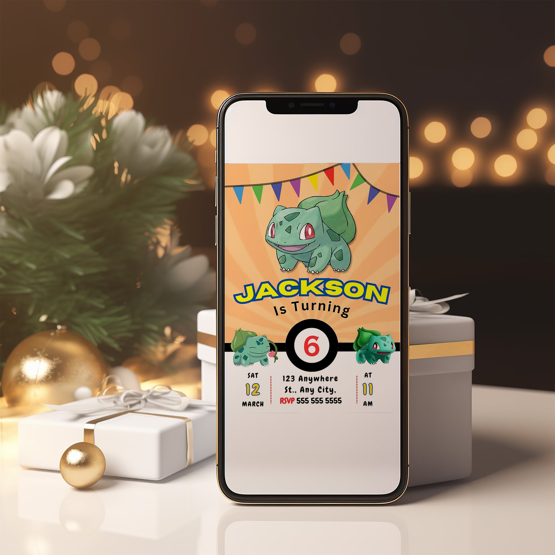 Bulbasaur Pokemon Birthday Party Invitation Template - CreativeRino