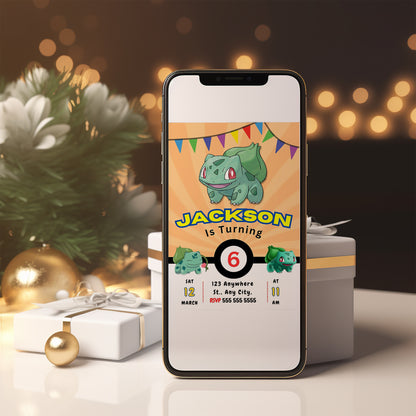 Bulbasaur Pokemon Birthday Party Invitation Template - CreativeRino