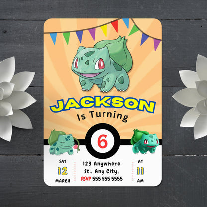 Bulbasaur Pokemon Birthday Party Invitation Template - CreativeRino