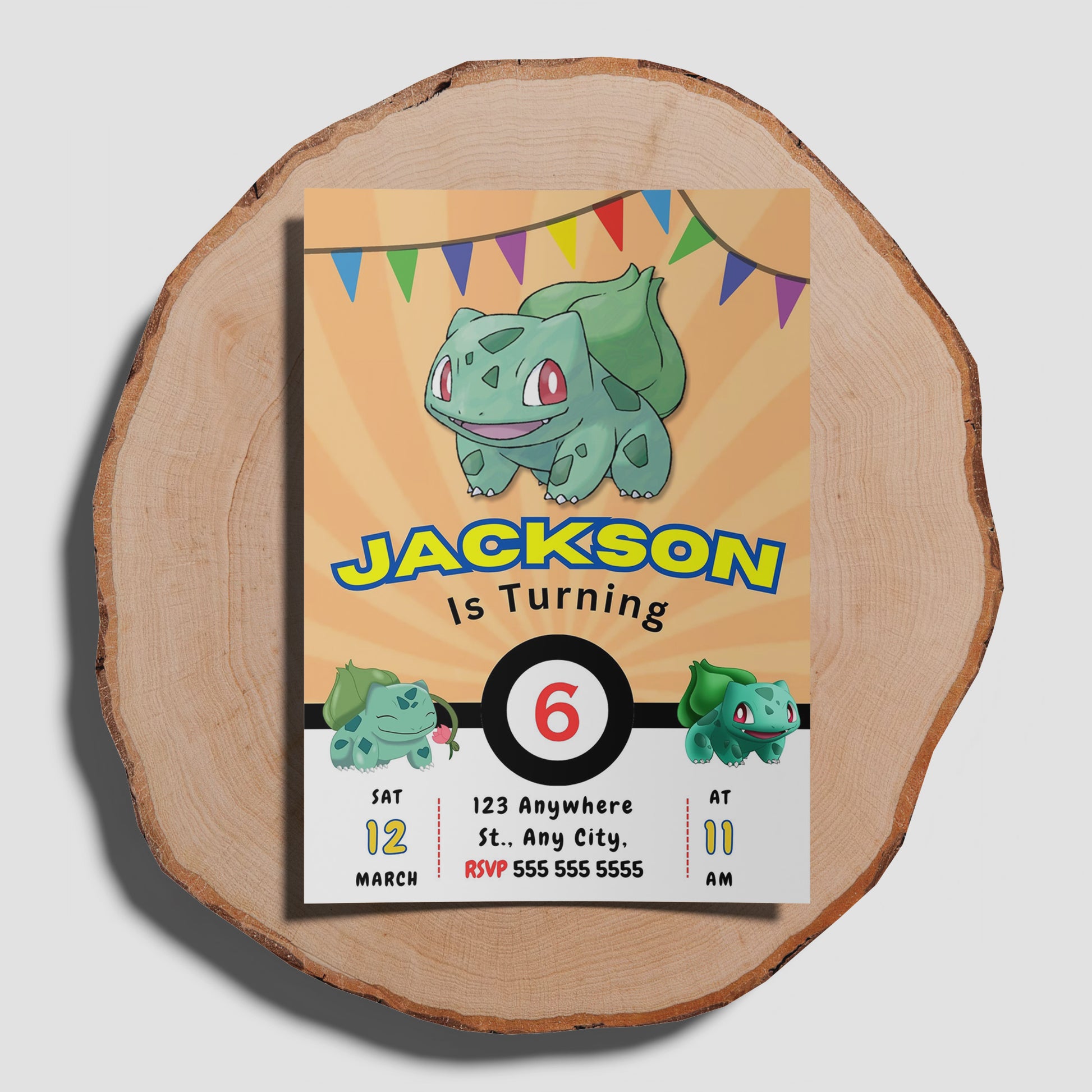 Bulbasaur Pokemon Birthday Party Invitation Template - CreativeRino