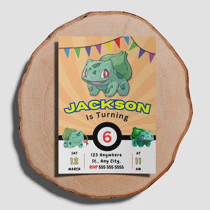 Bulbasaur Pokemon Birthday Party Invitation Template - CreativeRino