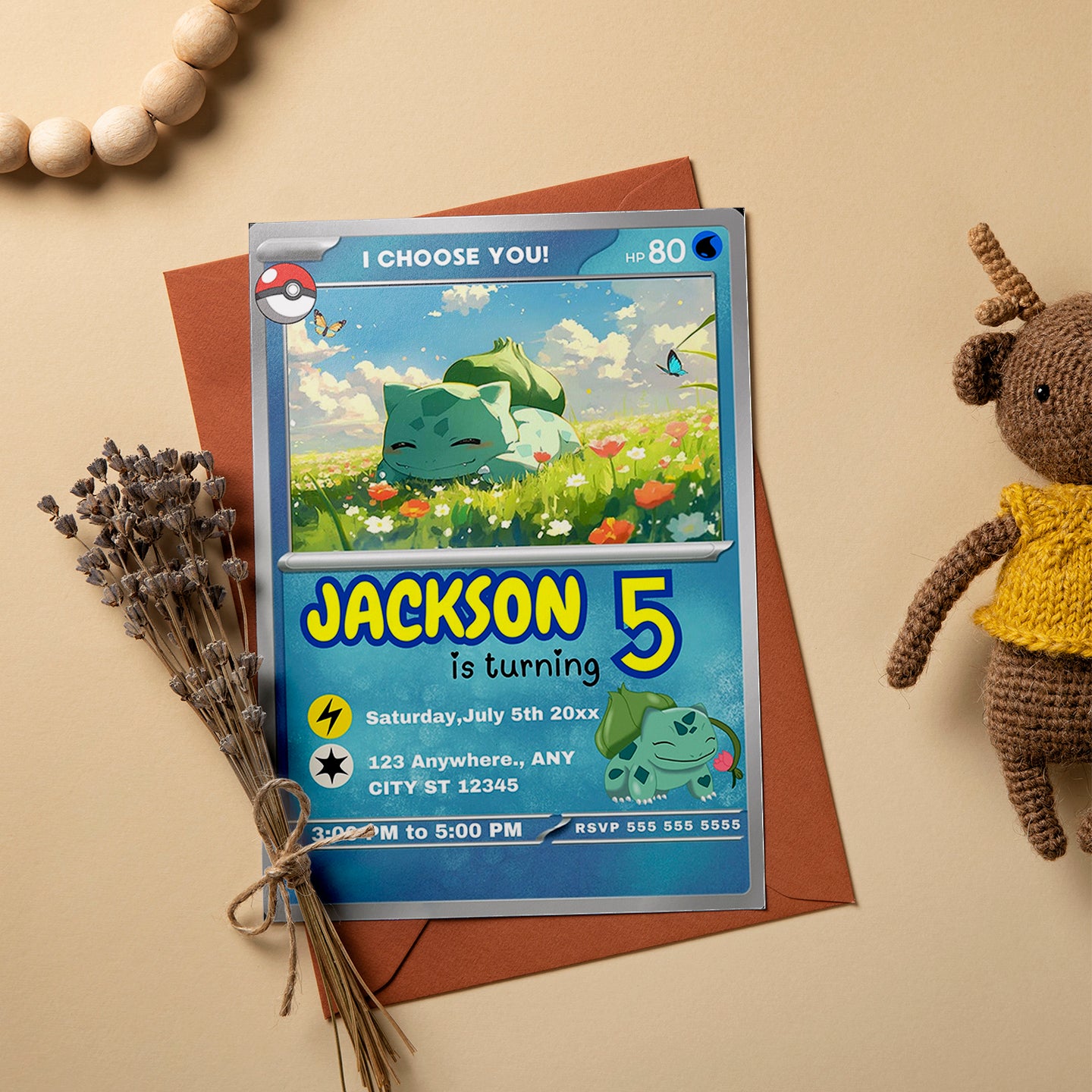 Bulbasaur Invitation Template | Pokemon Card Birthday Invite - CreativeRino