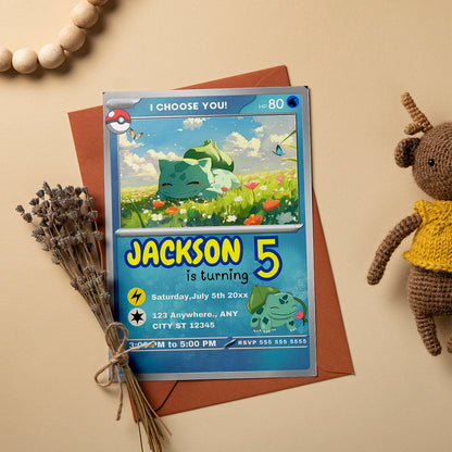Bulbasaur Invitation Template | Pokemon Card Birthday Invite - CreativeRino