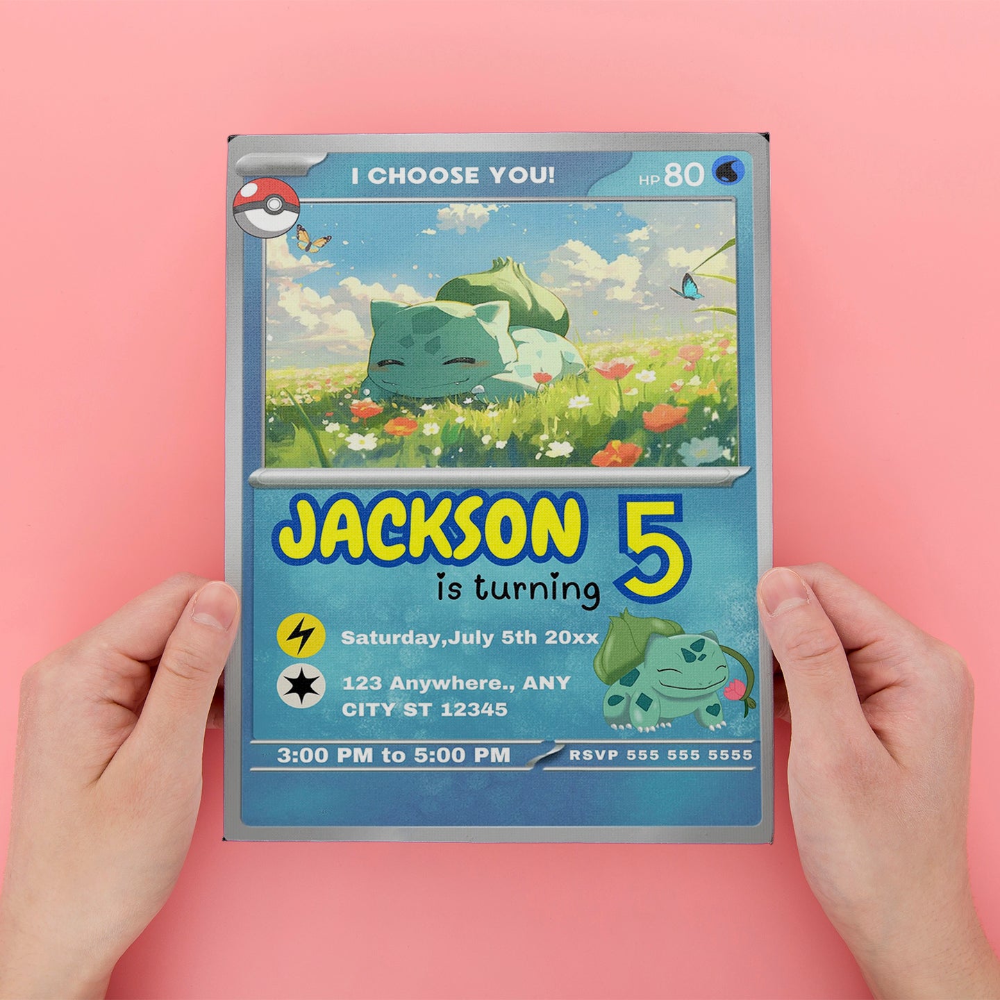 Bulbasaur Invitation Template | Pokemon Card Birthday Invite - CreativeRino