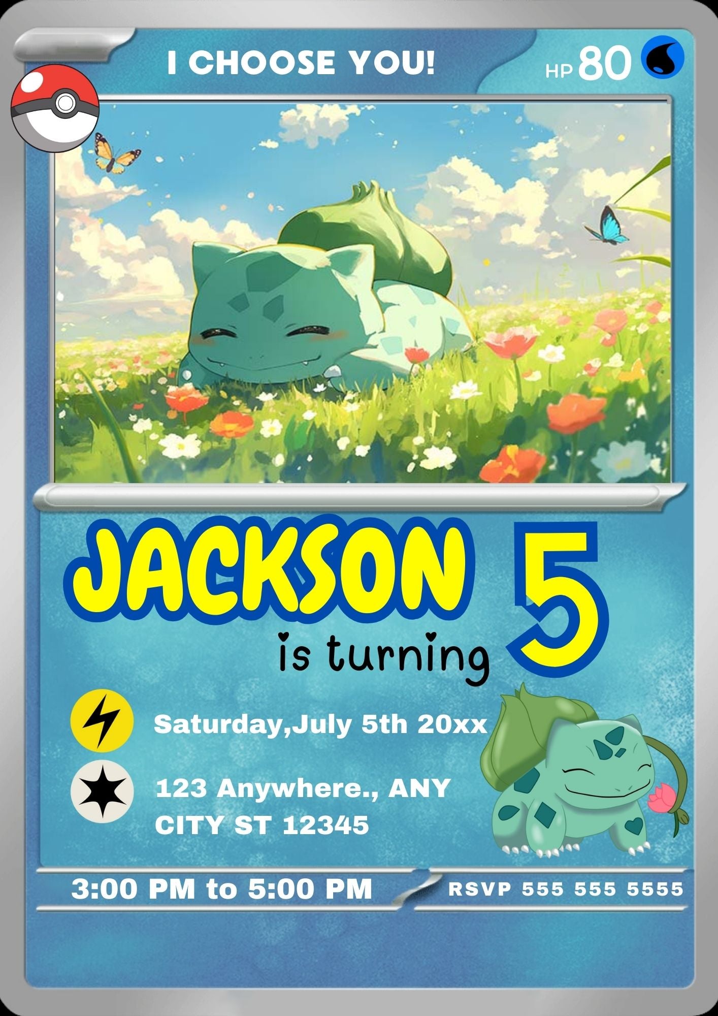 Bulbasaur Invitation Template | Pokemon Card Birthday Invite - CreativeRino
