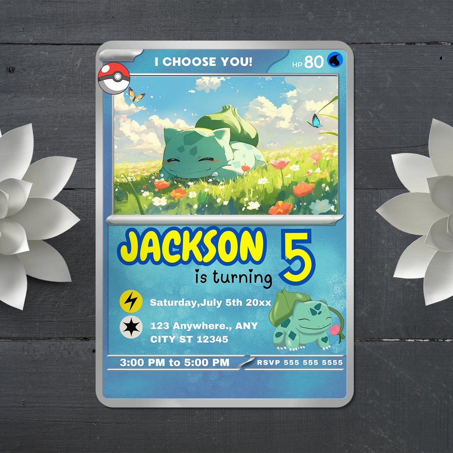 Bulbasaur Invitation Template | Pokemon Card Birthday Invite - CreativeRino