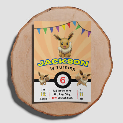 Eevee Pokemon Birthday Party Invitation Template - CreativeRino