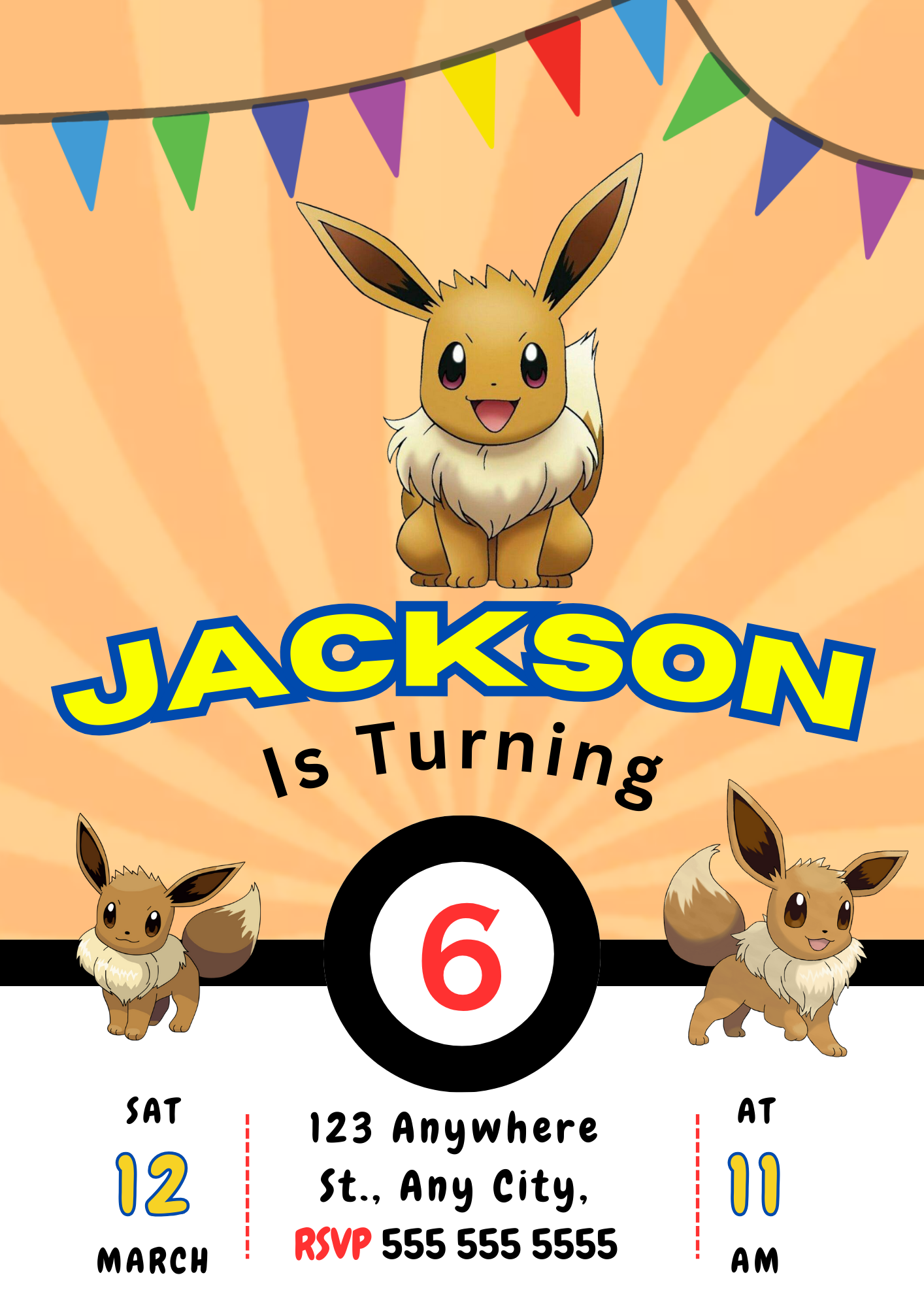 Eevee Pokemon Birthday Party Invitation Template - CreativeRino