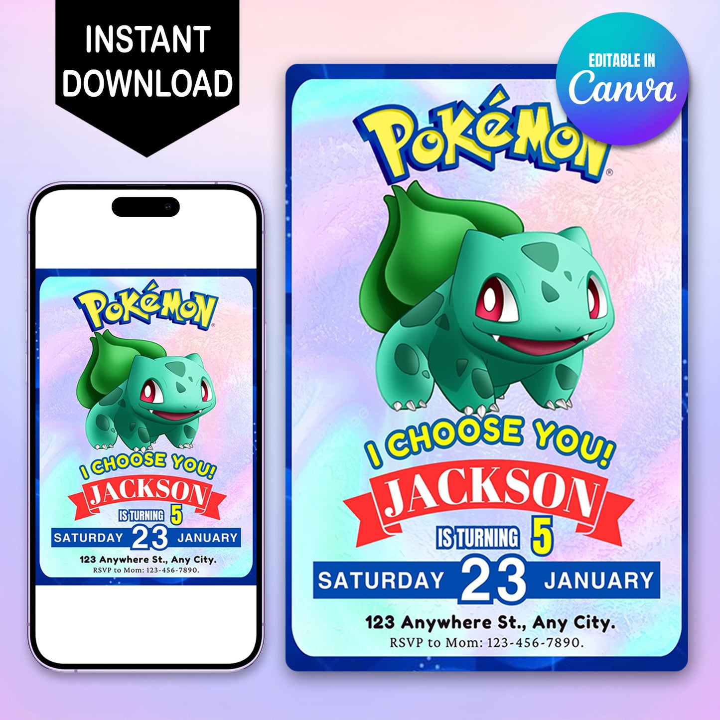 Bulbasaur Invitation Template | Pokemon Birthday Invite - CreativeRino