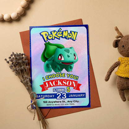 Bulbasaur Invitation Template | Pokemon Birthday Invite - CreativeRino