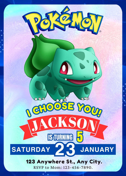 Bulbasaur Invitation Template | Pokemon Birthday Invite - CreativeRino