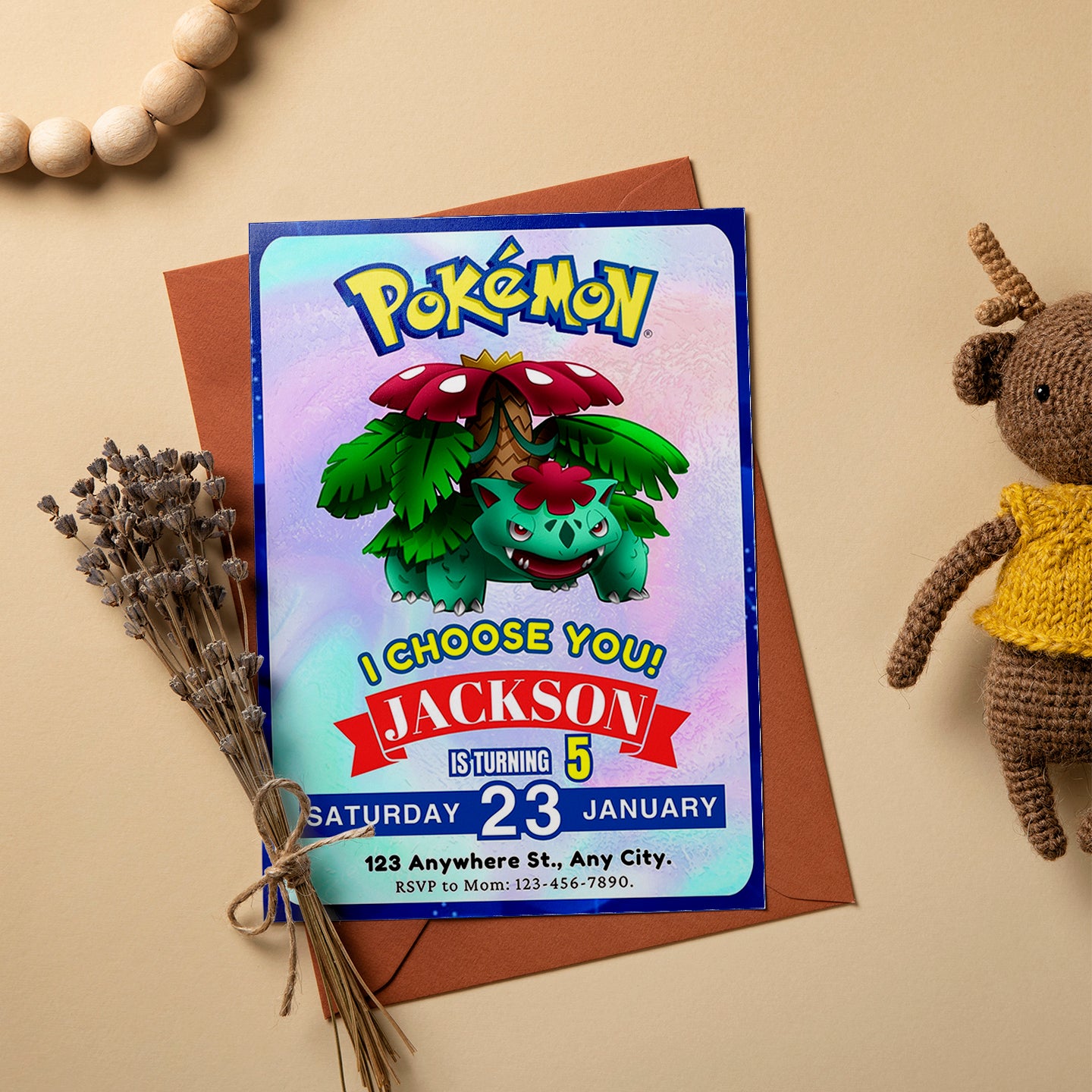 Venusaur Invitation Template | Pokemon Birthday Invite - CreativeRino