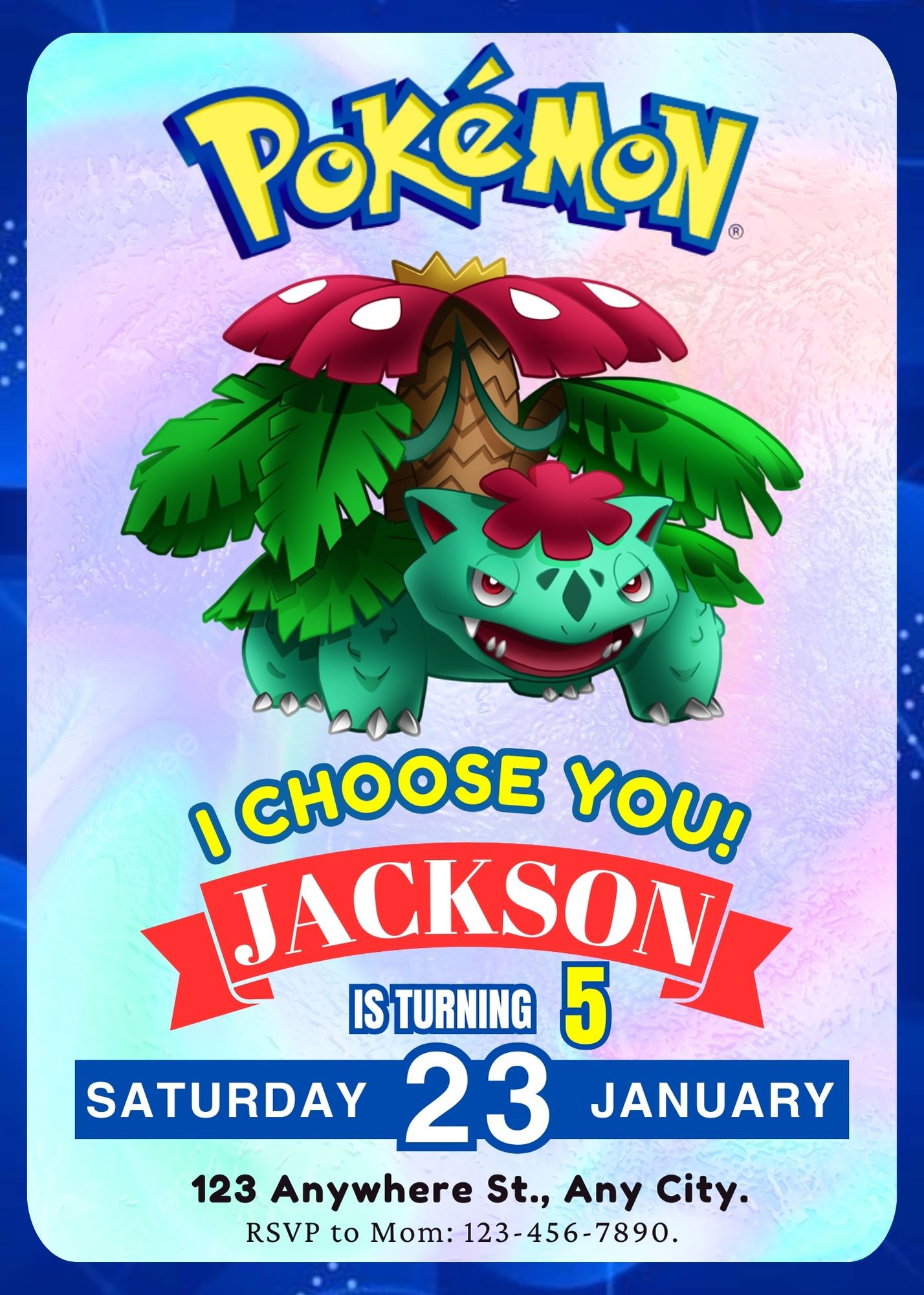 Venusaur Invitation Template | Pokemon Birthday Invite - CreativeRino