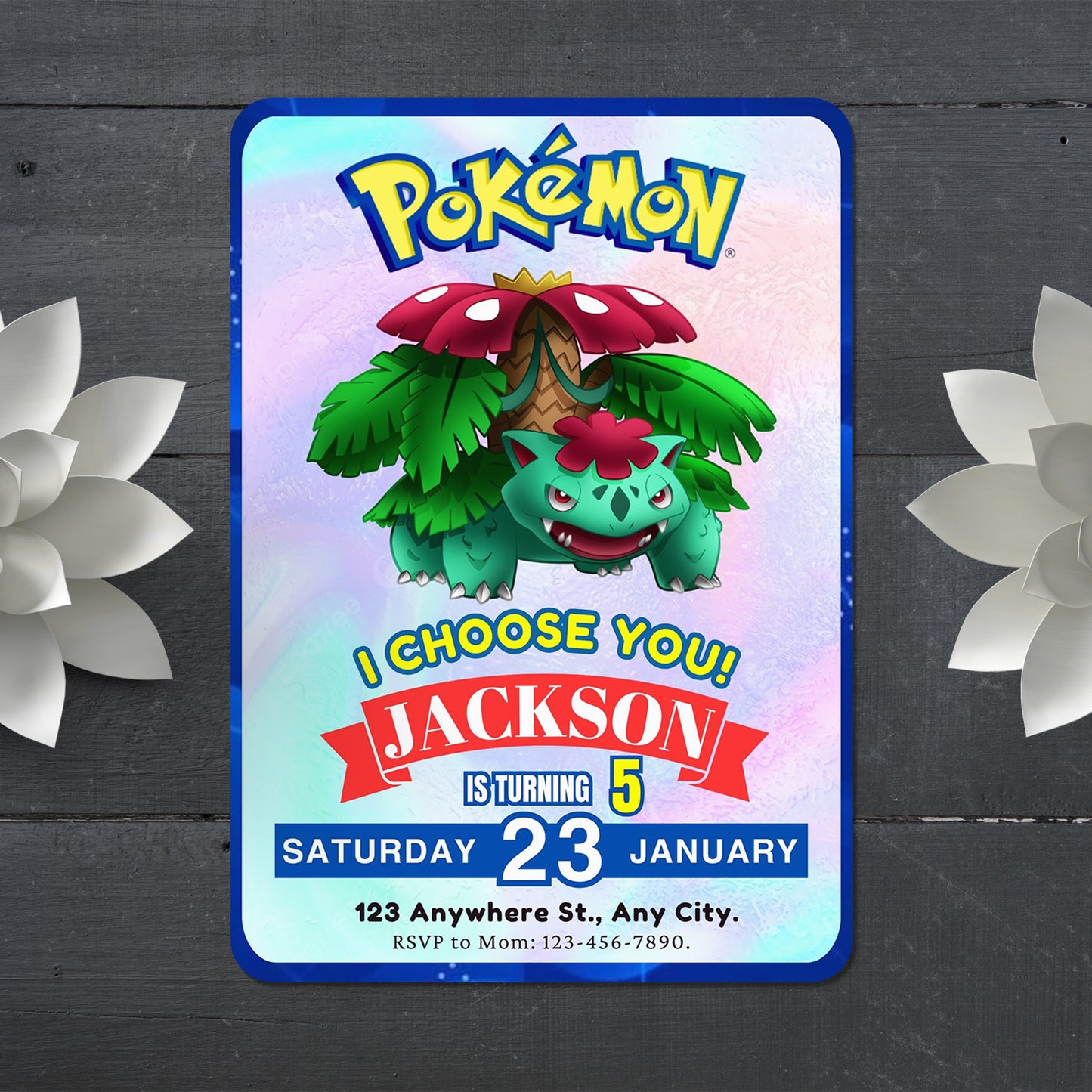 Venusaur Invitation Template | Pokemon Birthday Invite - CreativeRino