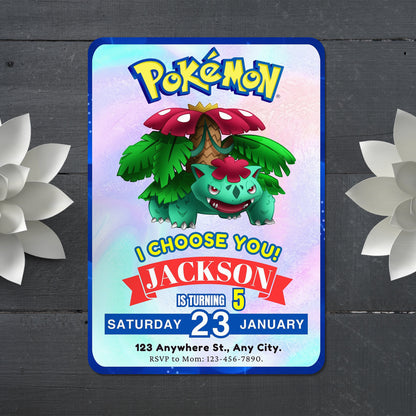 Venusaur Invitation Template | Pokemon Birthday Invite - CreativeRino
