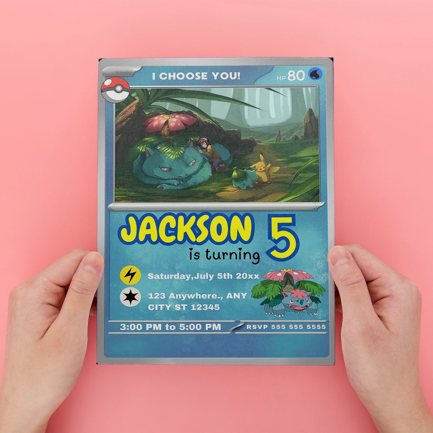 Venusaur Invitation Template | Pokemon Card Birthday Invite - CreativeRino