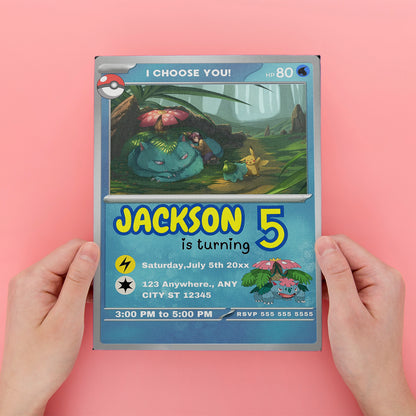 Venusaur Invitation Template | Pokemon Card Birthday Invite - CreativeRino
