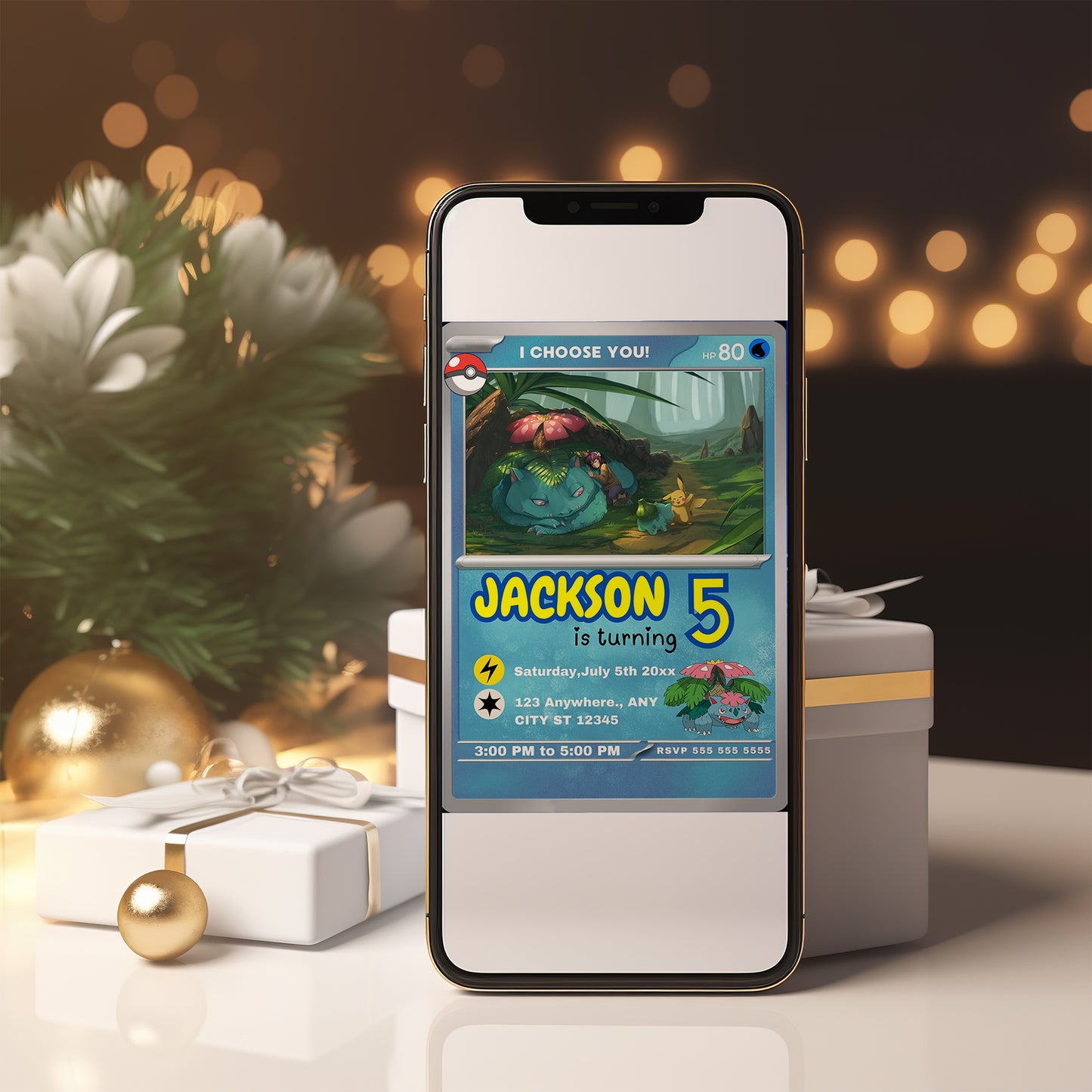 Venusaur Invitation Template | Pokemon Card Birthday Invite - CreativeRino