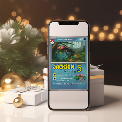 Venusaur Invitation Template | Pokemon Card Birthday Invite - CreativeRino