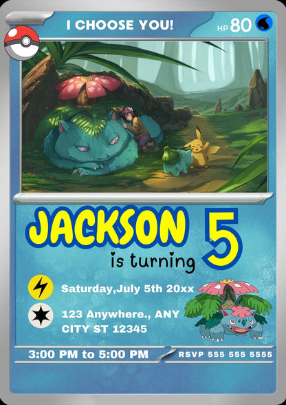 Venusaur Invitation Template | Pokemon Card Birthday Invite - CreativeRino