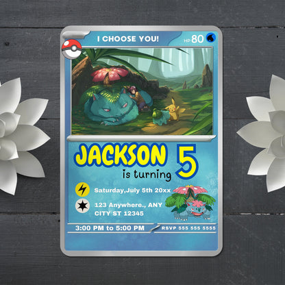 Venusaur Invitation Template | Pokemon Card Birthday Invite - CreativeRino