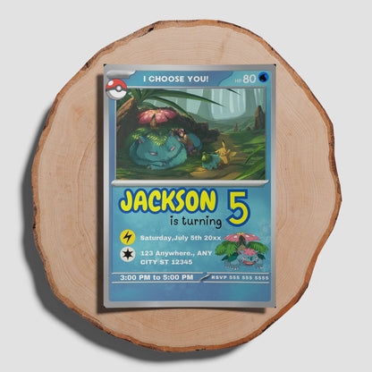 Venusaur Invitation Template | Pokemon Card Birthday Invite - CreativeRino