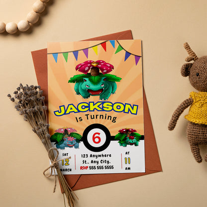 Venusaur Pokemon Birthday Party Invitation Template - CreativeRino