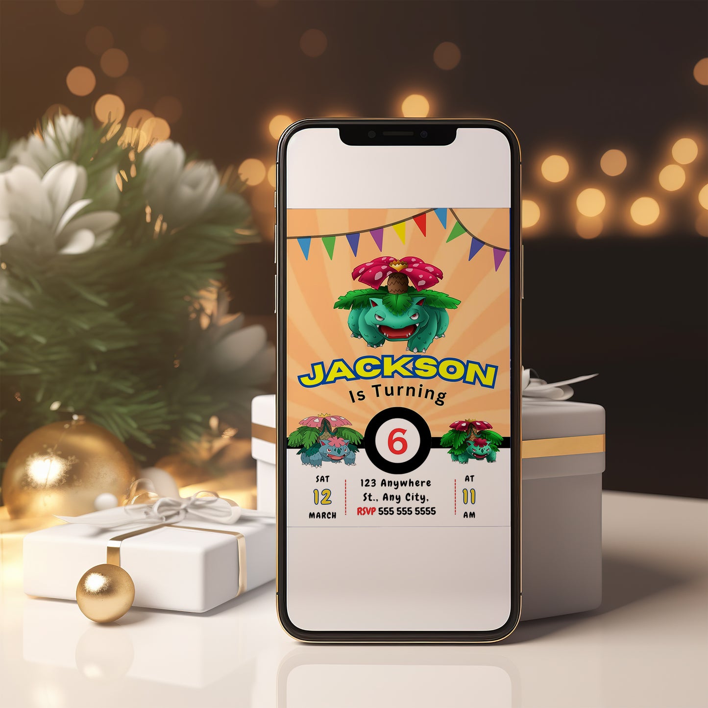 Venusaur Pokemon Birthday Party Invitation Template - CreativeRino