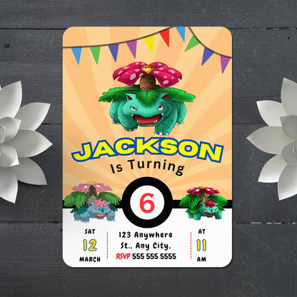Venusaur Pokemon Birthday Party Invitation Template - CreativeRino