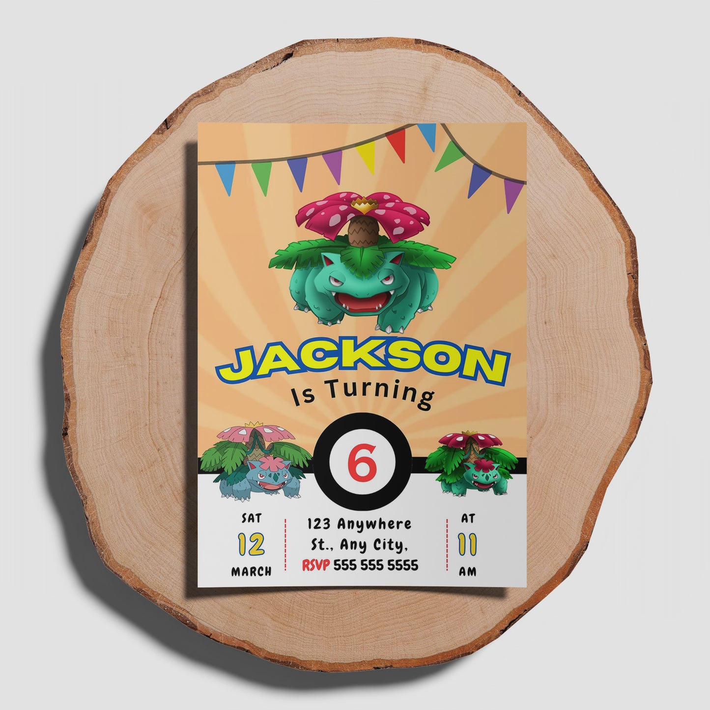 Venusaur Pokemon Birthday Party Invitation Template - CreativeRino