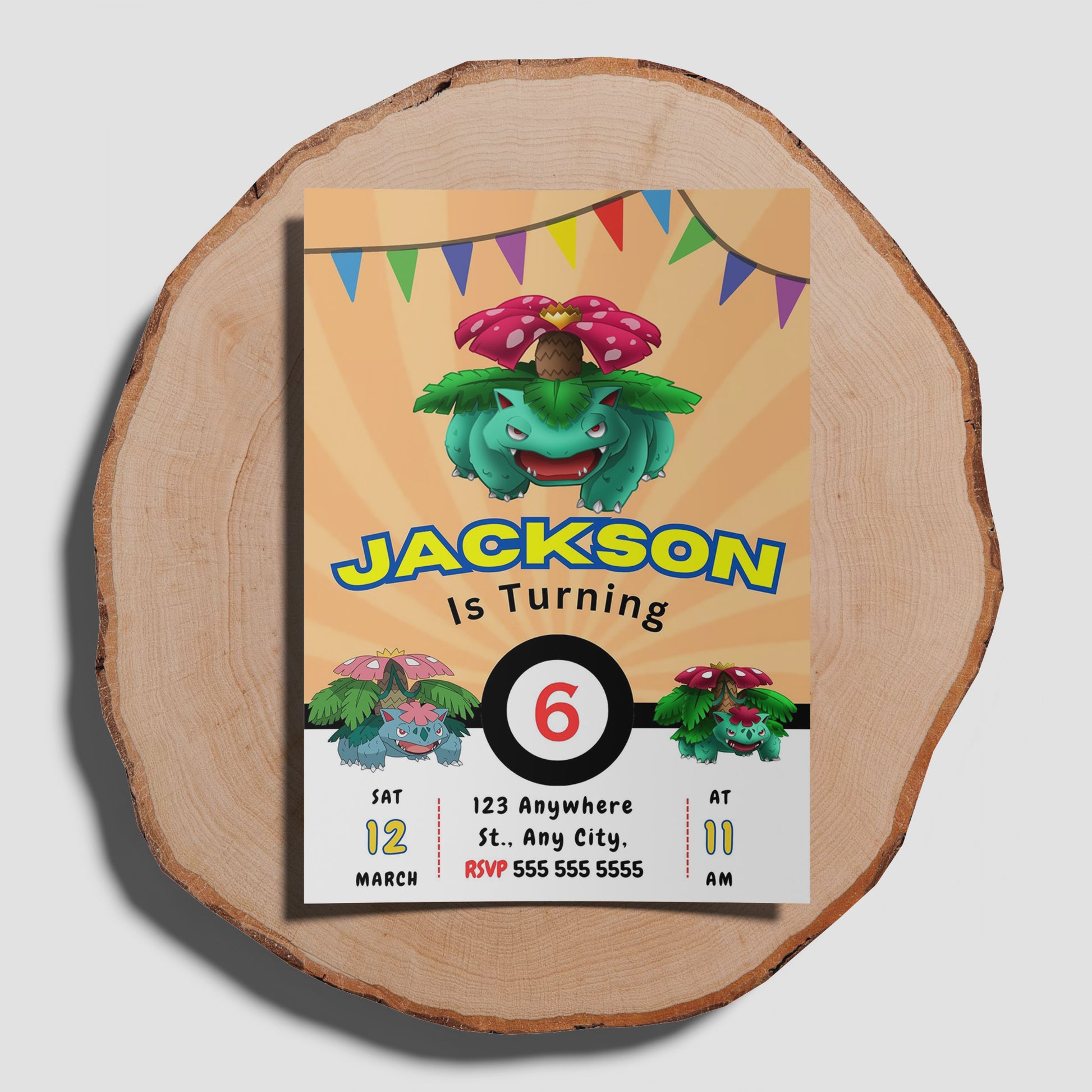Venusaur Pokemon Birthday Party Invitation Template - CreativeRino