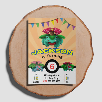 Venusaur Pokemon Birthday Party Invitation Template - CreativeRino