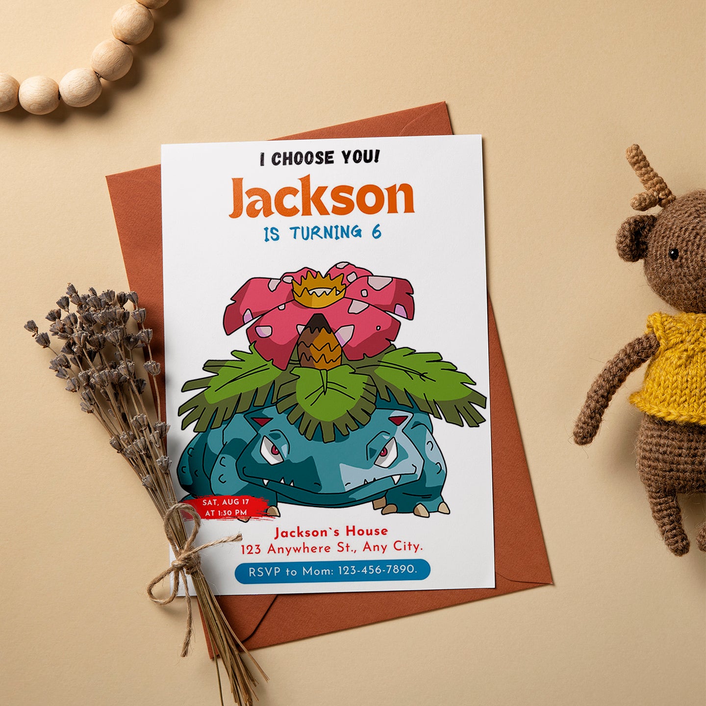 Venusaur Birthday Party Invitation Template | Pokemon Invite - CreativeRino