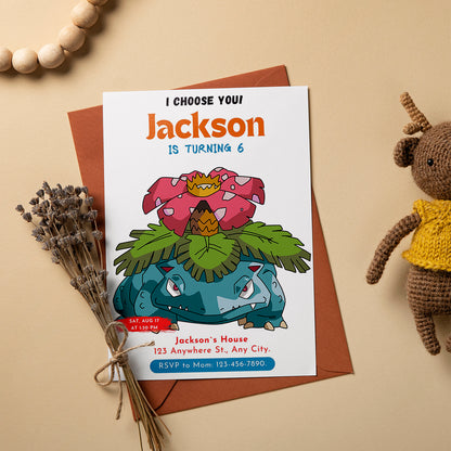 Venusaur Birthday Party Invitation Template | Pokemon Invite - CreativeRino