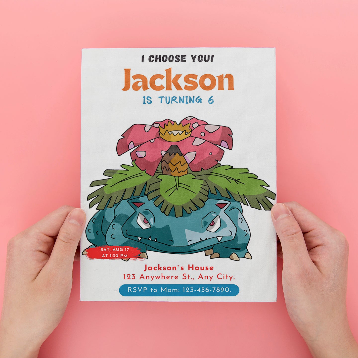 Venusaur Birthday Party Invitation Template | Pokemon Invite - CreativeRino
