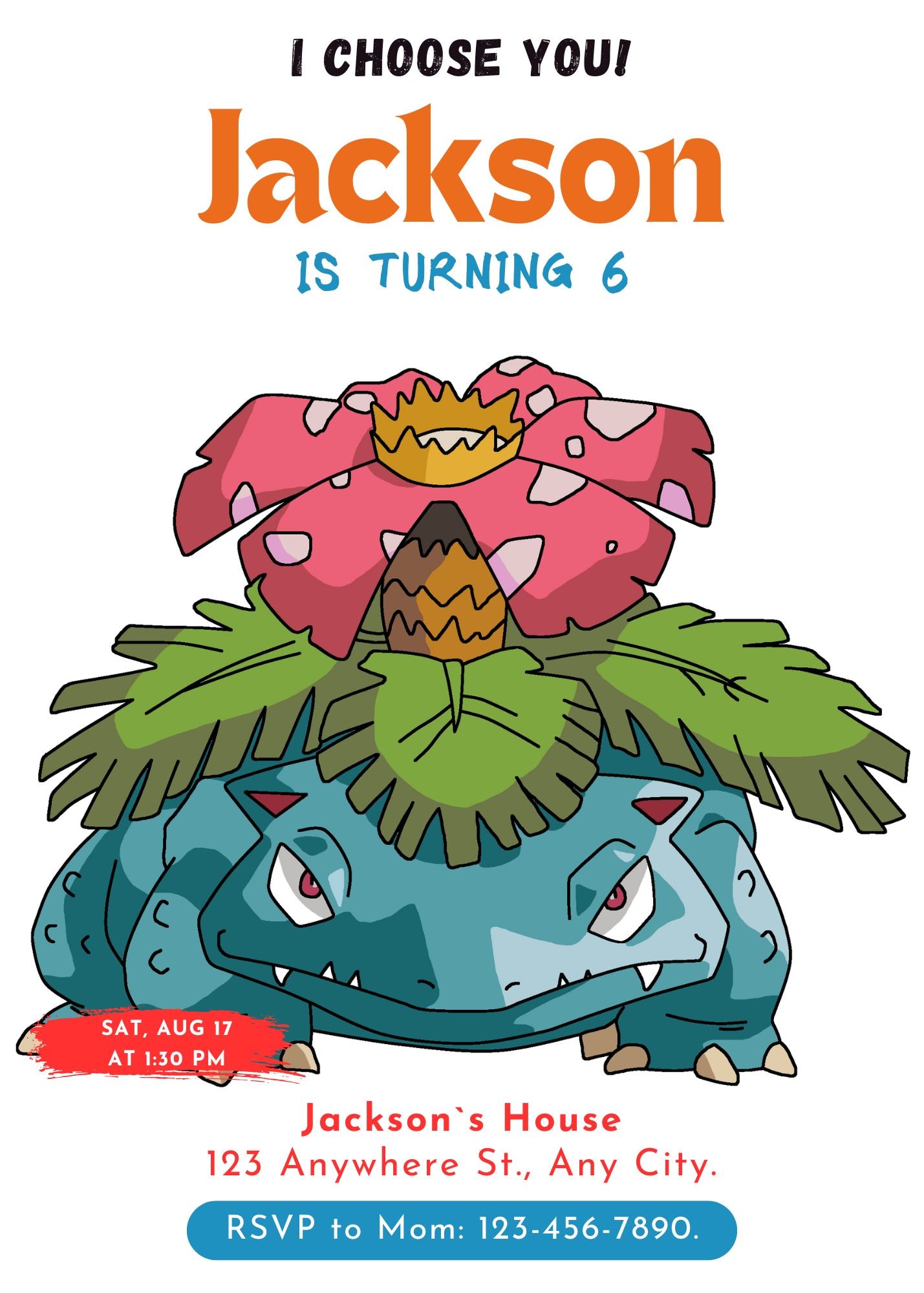 Venusaur Birthday Party Invitation Template | Pokemon Invite - CreativeRino