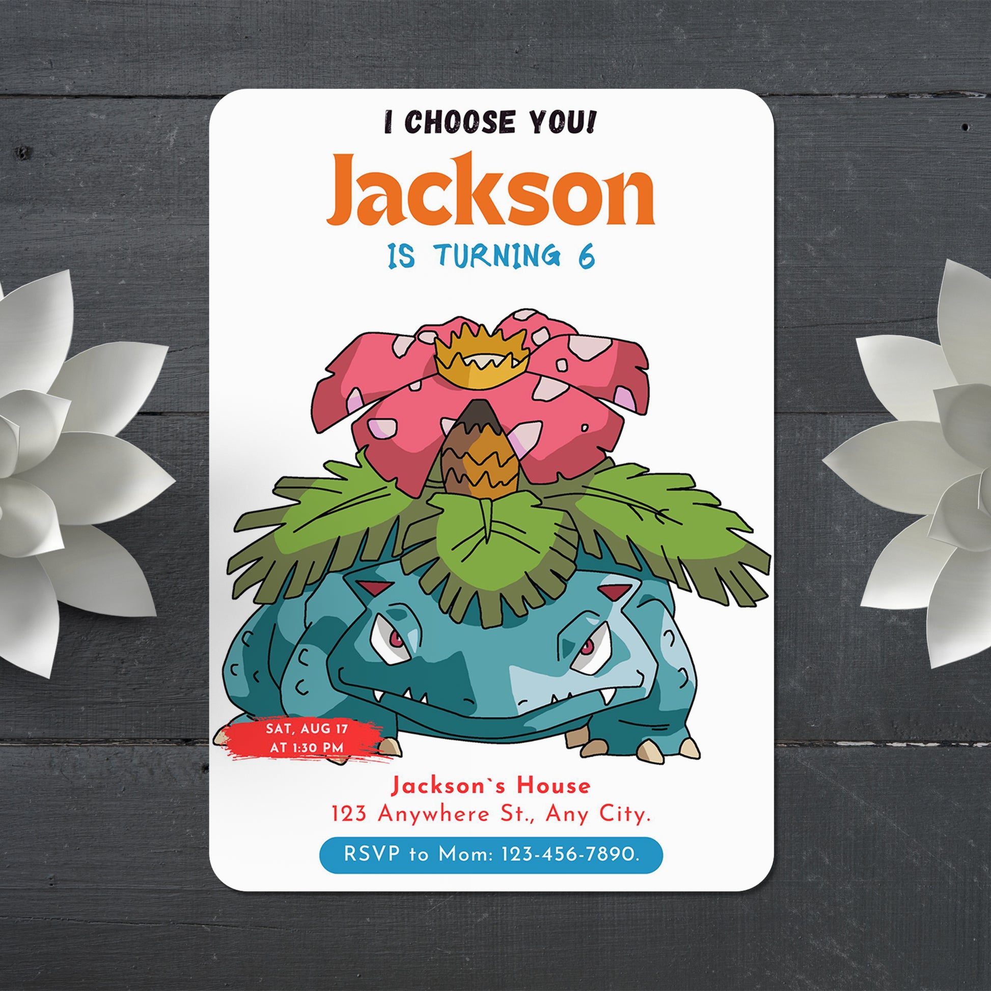 Venusaur Birthday Party Invitation Template | Pokemon Invite - CreativeRino