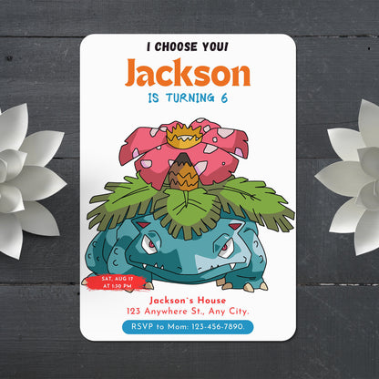 Venusaur Birthday Party Invitation Template | Pokemon Invite - CreativeRino