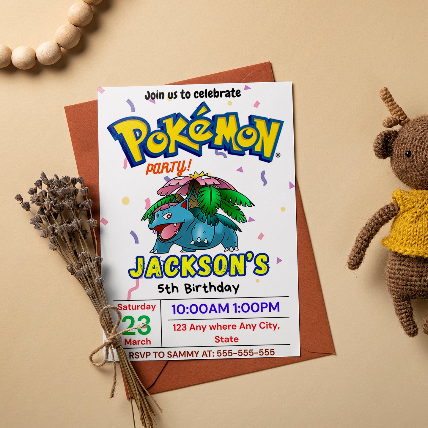 Venusaur Birthday Invitation Template | Pokemon Invite - CreativeRino